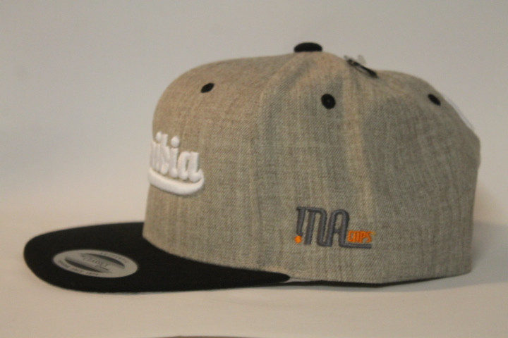 Heather Grey Black Flat Peak Snapback Side Profile